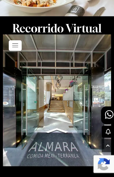 Captura de almara.rest en iPhone: botones flotantes sobre el recorrido 360°